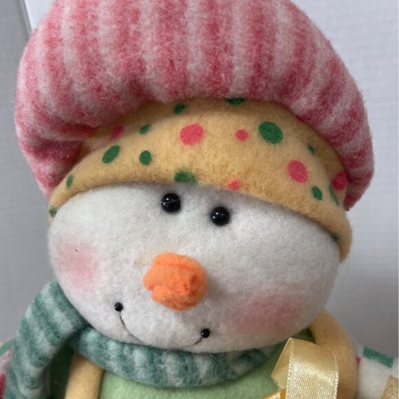 Snowman Greeter Christmas Decoration Holding Gift Peppermint Candy 18 In Pastel - Picture 5 of 7